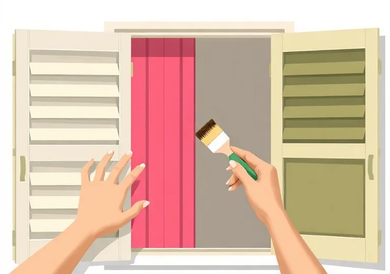 Mise en peinture au pinceau de volets et d'encadrements en bois